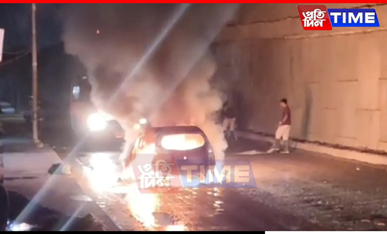 Car Catches Fire, All Occupants Escape Unharmed in Assam’s Barpeta